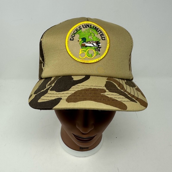 RARE Vintage Ducks Unlimited 50th Patch Snapback Hat Camo Solid Back Cap E9 - Picture 1 of 6